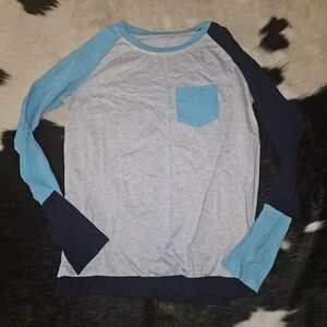 Stylish Blue and Gray Women's Long Sleeve Tee